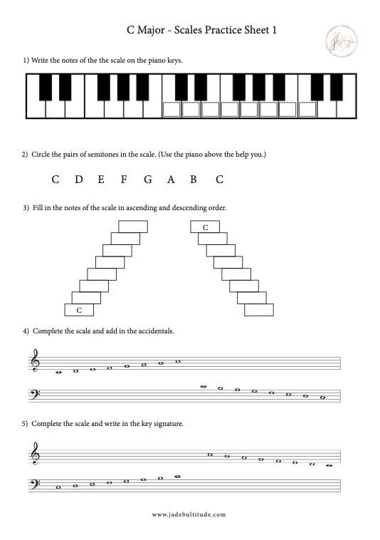 Music Theory, Worksheet, C Major, Scales