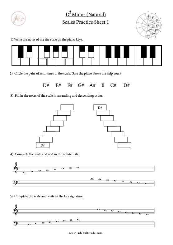 Scale Worksheet, D# Minor (Natural), learn the notes