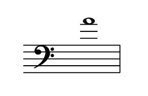 Bass Clef, ledger lines, A above middle C, whole note, semibreve, transpose