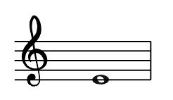 Treble clef, E above middle C, semibreve, whole note