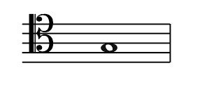 Tenor Clef, semibreve, whole note, G below middle C, transpose down octave