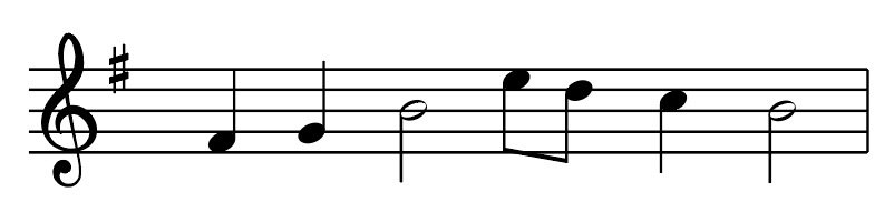G major melody, major second lower, transposed, melody