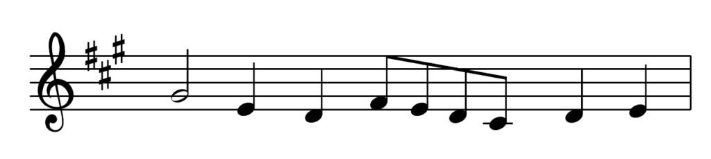 A major, melody in A major, transpose up a perfect 5th 