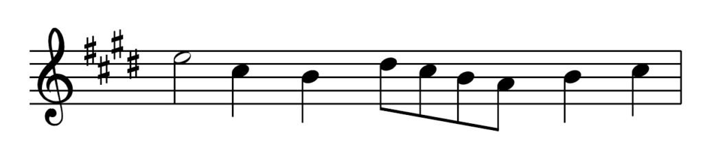 transpose up a perfect 5h, E major, E major melody 