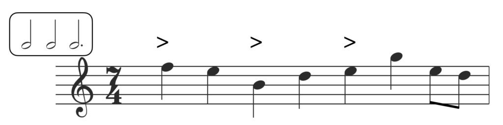7/4 time signature, groupings, beaming, time signature, irregular time, irregular time signature