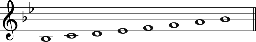 B flat major octave down, B flat major on stave
