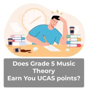 Grade 5 Theory and UCAS points, Graphic of man struggling with reading books