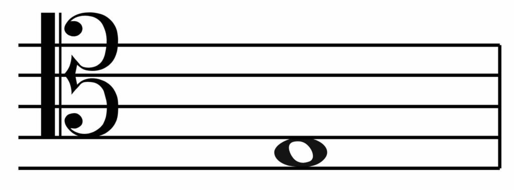 tenor clef, transpose up an octave, E below middle C