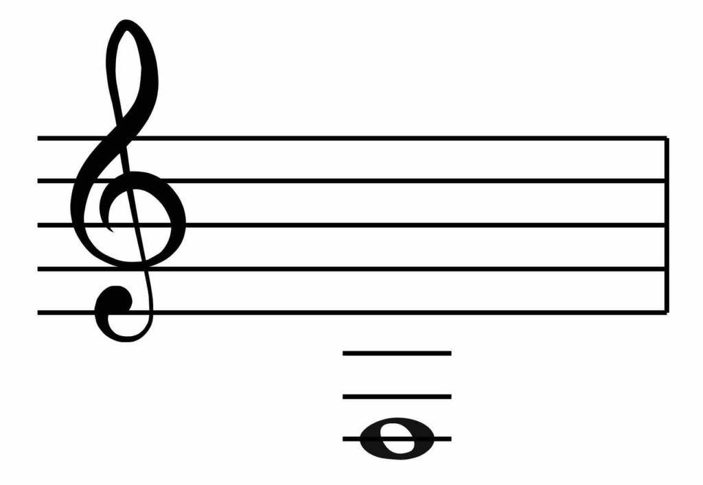treble clef, F below middle C, transpose, up an octave