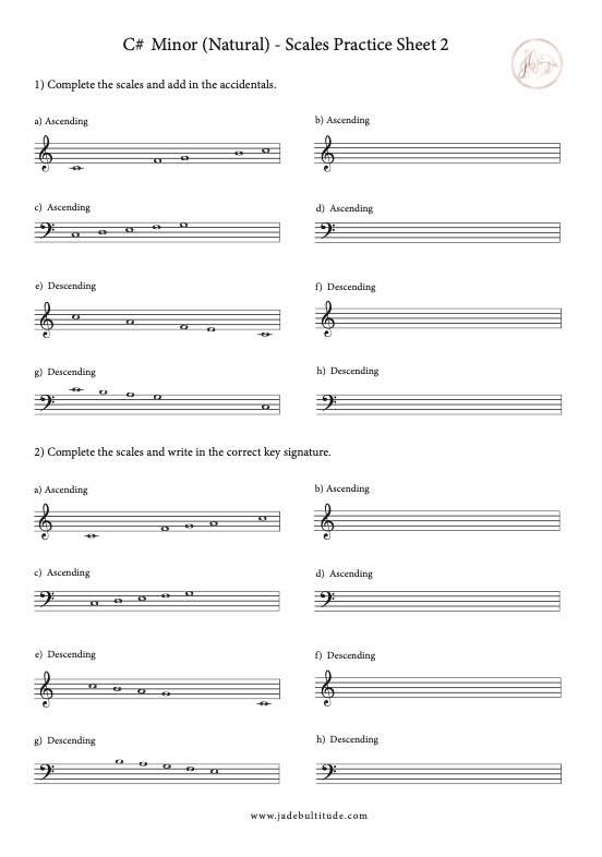 Scale Worksheet, C# Minor (Natural)- with key signatures and accidentals