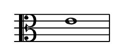 Alto Clef, E above middle C, semibreve, whole note, transpose down octave