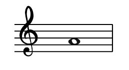 Treble Clef, A above middle C, note A, semibreve, whole note