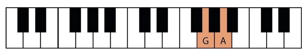 Piano, A natural, G natural, major second apart