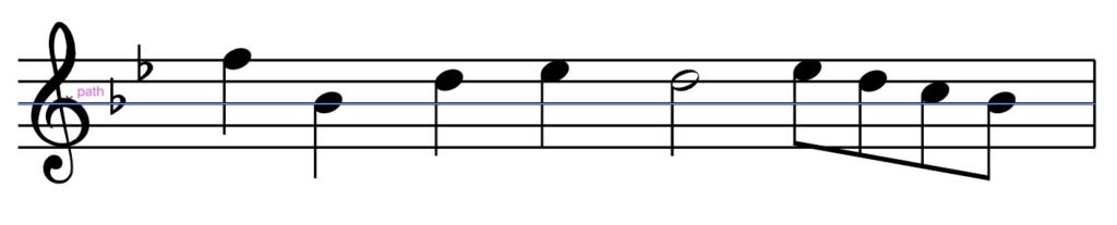 B flat major melody, short melody, treble clef, major second lower