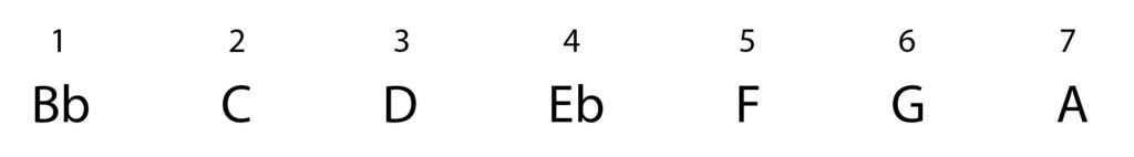 B flat major scale, degrees of the scale, B flat major