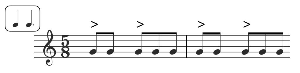 5/8 time signature, groupings, beaming, time signature, irregular time, irregular time signature