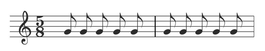 quavers, 5/8, 5/8 time signature, beaming, grouping