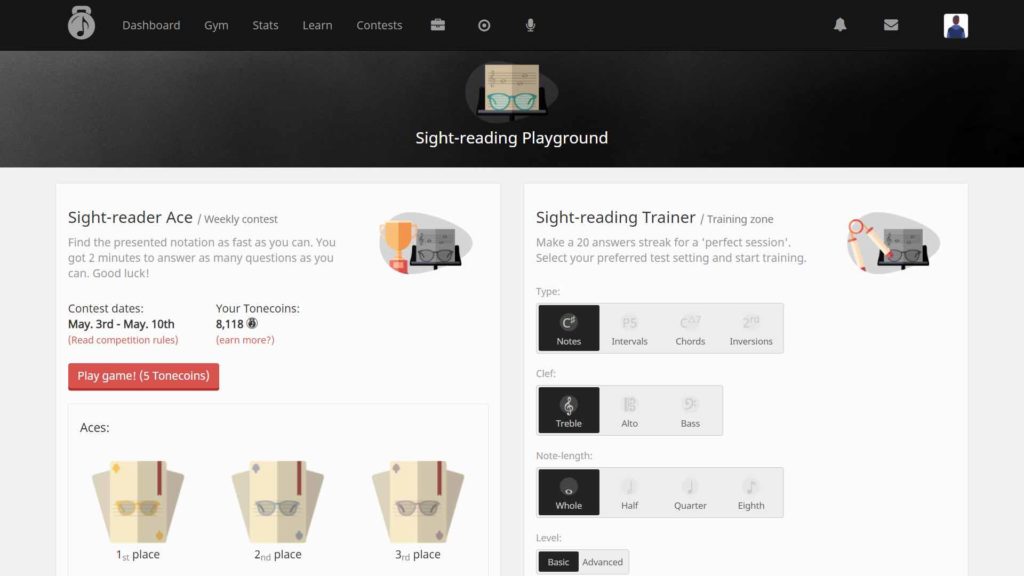 ToneGym Sight-reading Dashboard