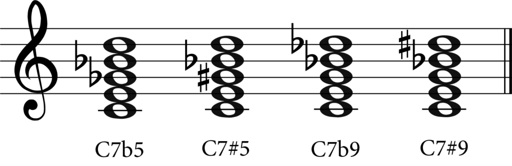 Chords, C7b5, C7#5, C7b9 and C7#9