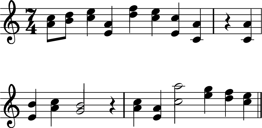 three measures in 7:4 ime