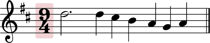 two measures in 9:4 time signature