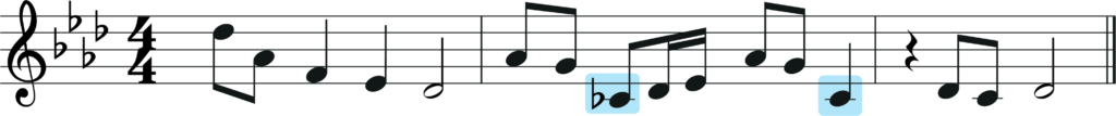 three measure melody in a flat major with c flat