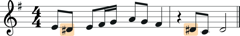 two measure melody in e minor with d sharp