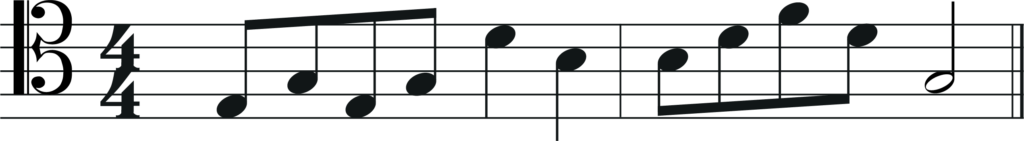 two measure melody in tenor clef using only space notess