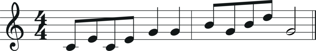 two measures in treble clef on line notes