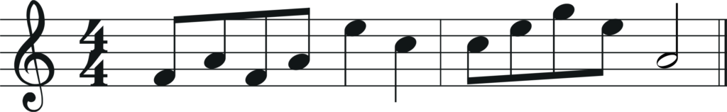 two measures in treble clef on space notes