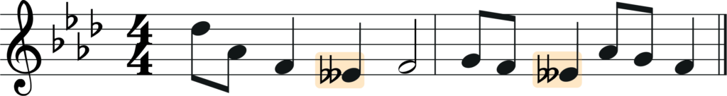 two measures with e double flat in both measures