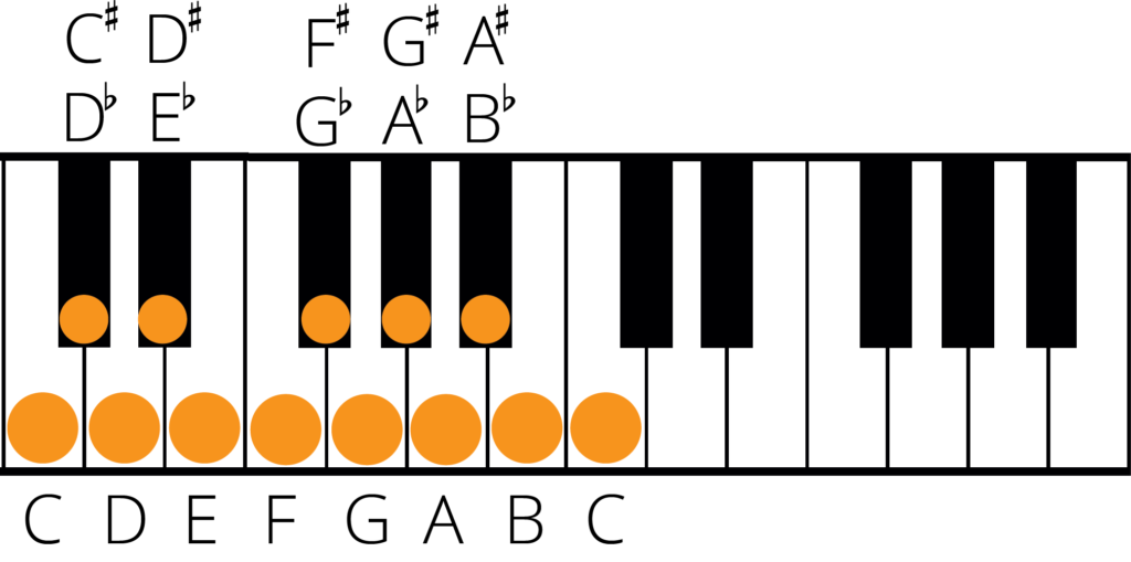 one octaves all semitones labelled as sharps and flats