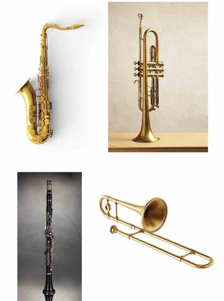 trumpet, clarinet, trombone, tenor saxophone