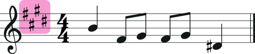 e major key signature highlighted in melody