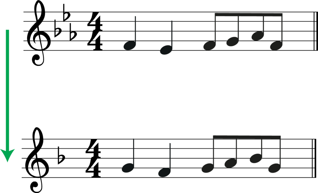 full transposition E flat major to F major melody, transpose b flat to c