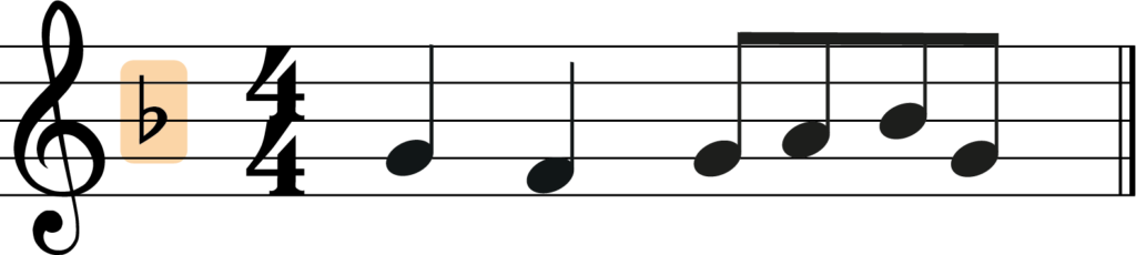 key signature of F major at the start of transposed melody