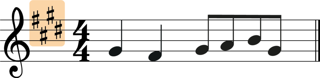 melody in e major with key signature