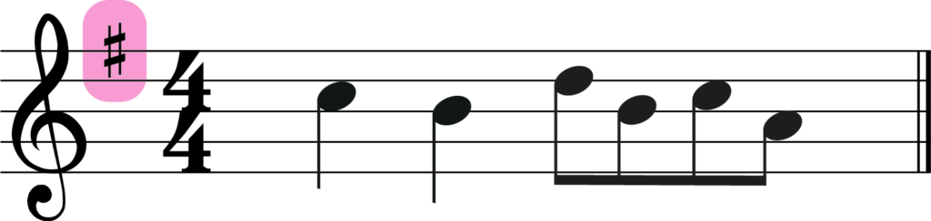 one measure melody with F sharp in key signature