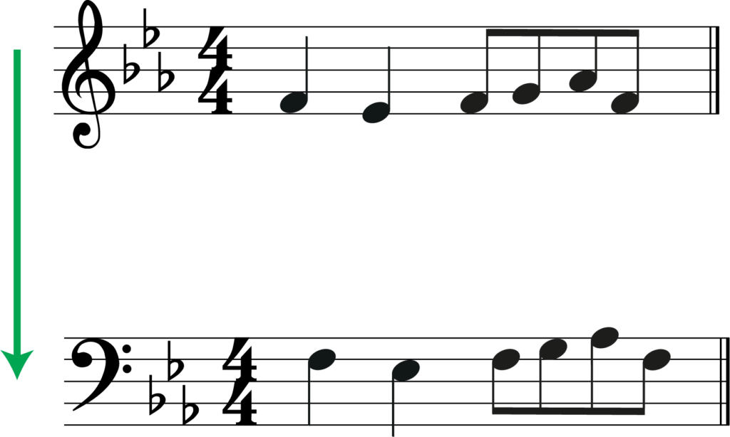 melody in e flat major transopsed from treble to bass clef
