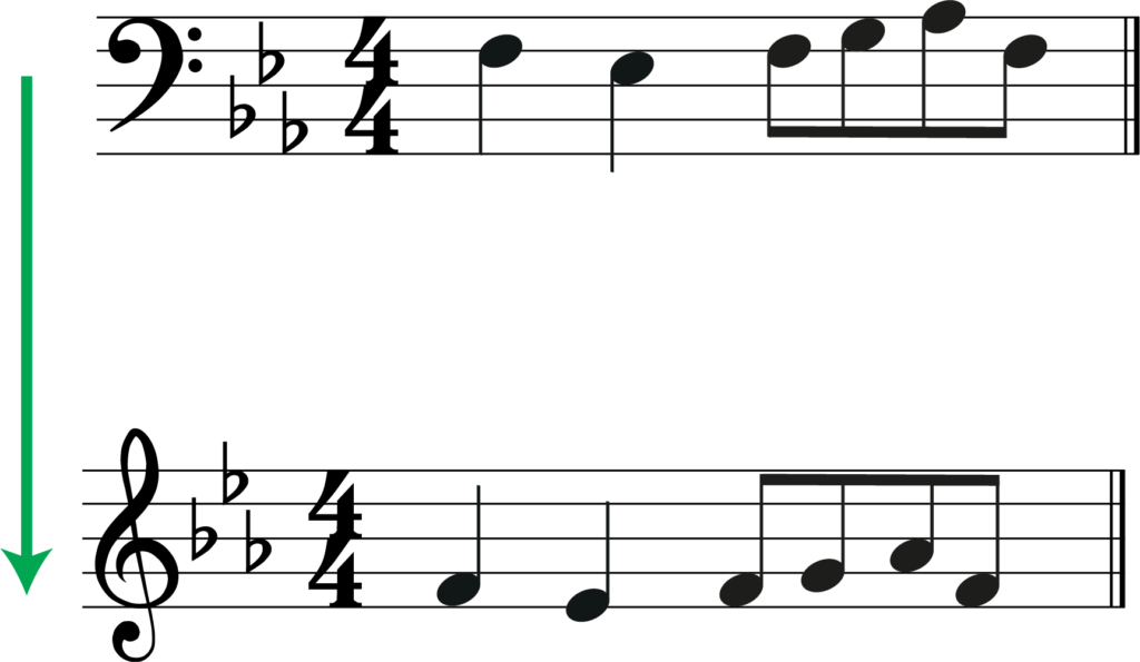 melody in e flat major transpose bass clef to treble clef