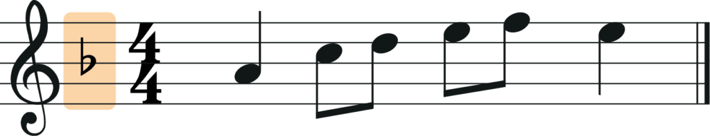 new key signature of f major for transposed melody