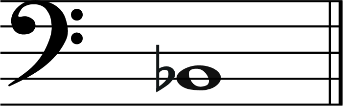 B flat music note in bass clef