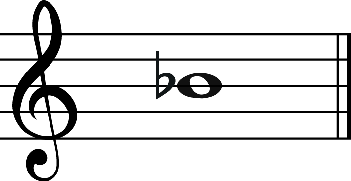 B flat music note in treble clef