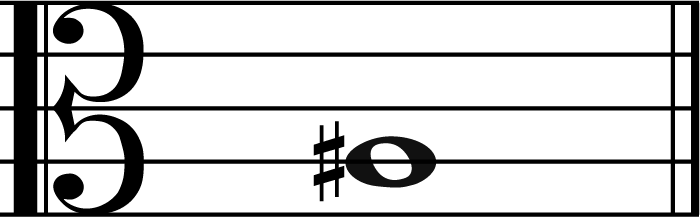 a sharp music note in alto clef