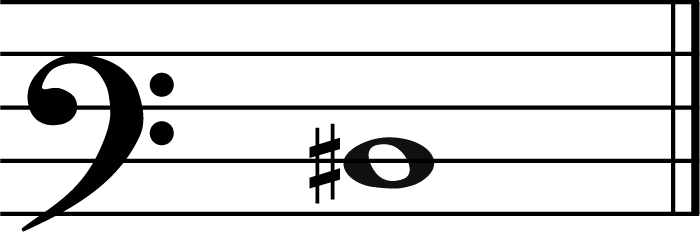 d sharp music note in baritone clef