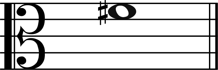 f sharp music note in alto clef